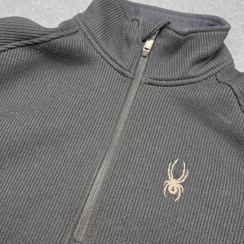 Spyder Mens Black Waffle Knit Quarter Zip Fleece Lined Pullover Jacket Large